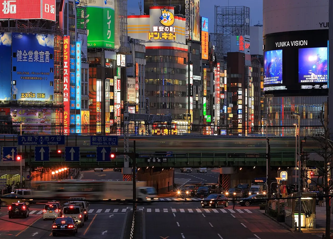 Shinjuku streets at dusk, photographed in 2014