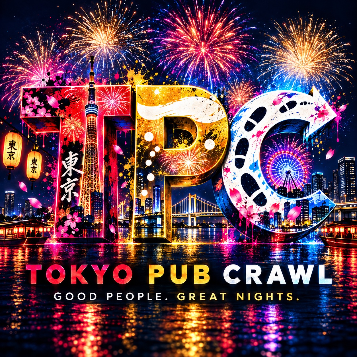 Tokyo Pub Crawl Tokyo Bay Fireworks Weekend artwork