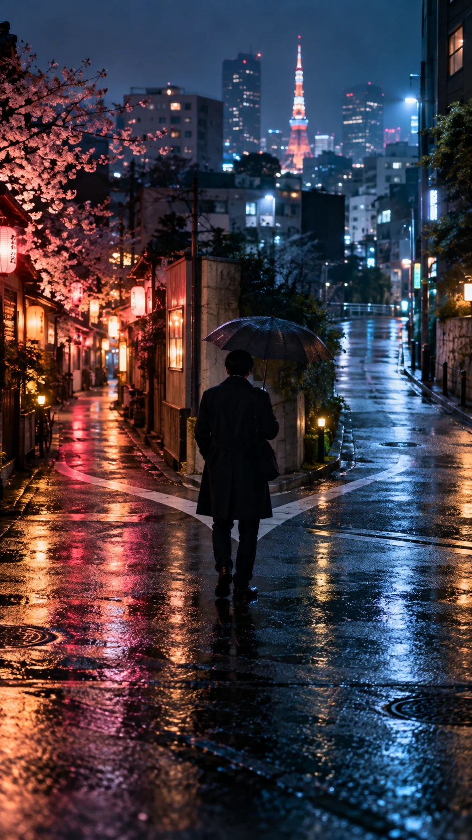 Tokyo Tower glowing beyond a late-night bar