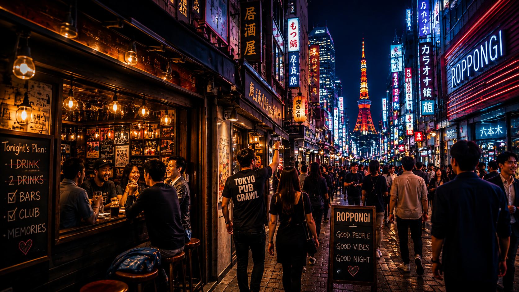 People meeting and socializing during Roppongi nightlife